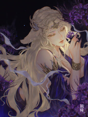 Art of my Elden Ring OC surrounded by Grave Violets